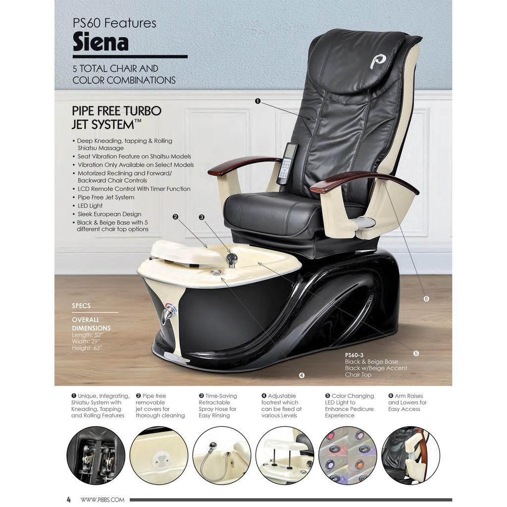 Siena Pipeless Pedicure Spa With Shiatsu Massage Pibbs - Pedicure Chairs
