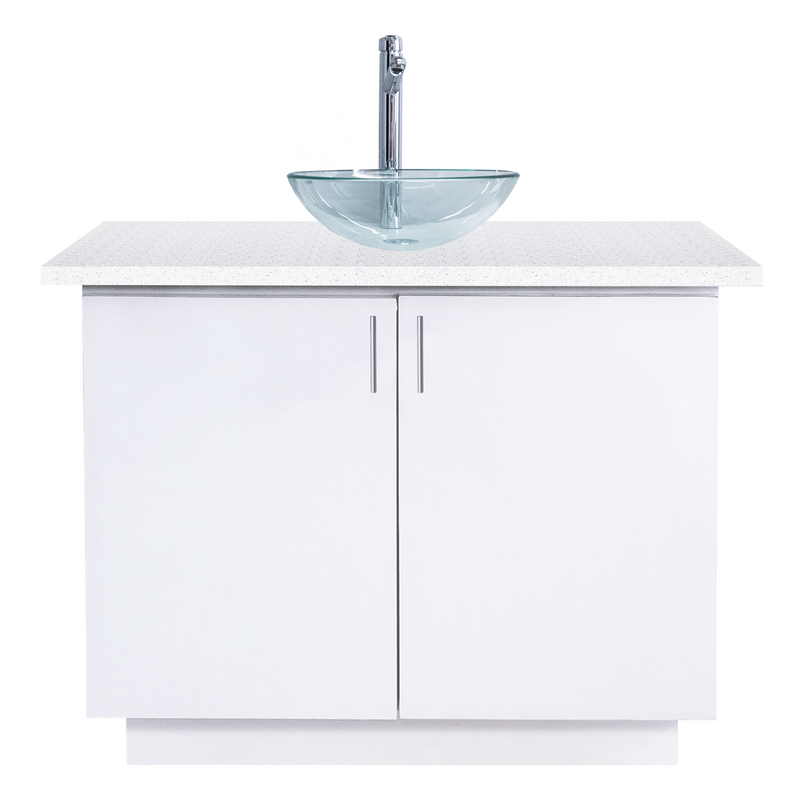 Whale Spa Single Sink Whale Spa, 48" vanity with glass vessel sink and chrome faucet.