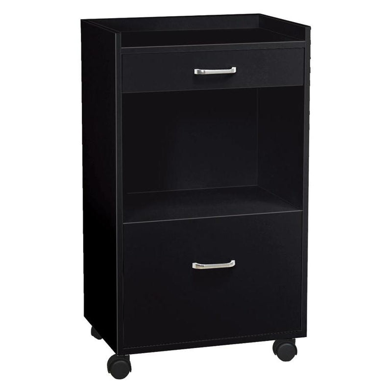 Whale Spa Trolley Black Whale: two drawers, open shelf, and hot towel cabinet space.
