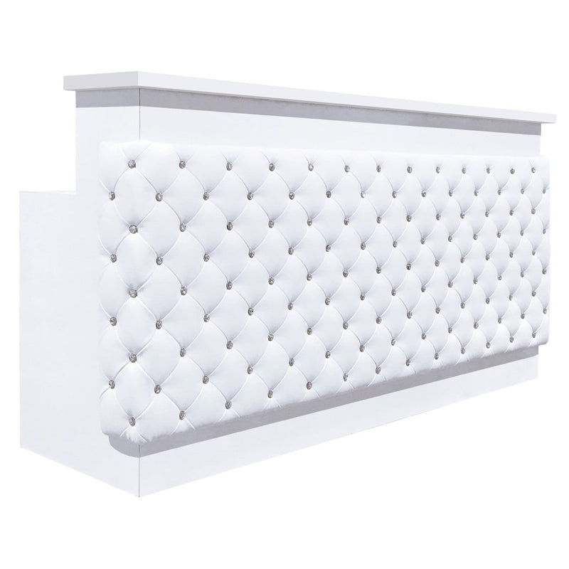 Valentino Lux Tufted Reception Desk by Whale Spa with padded front and acetone-resistant top.