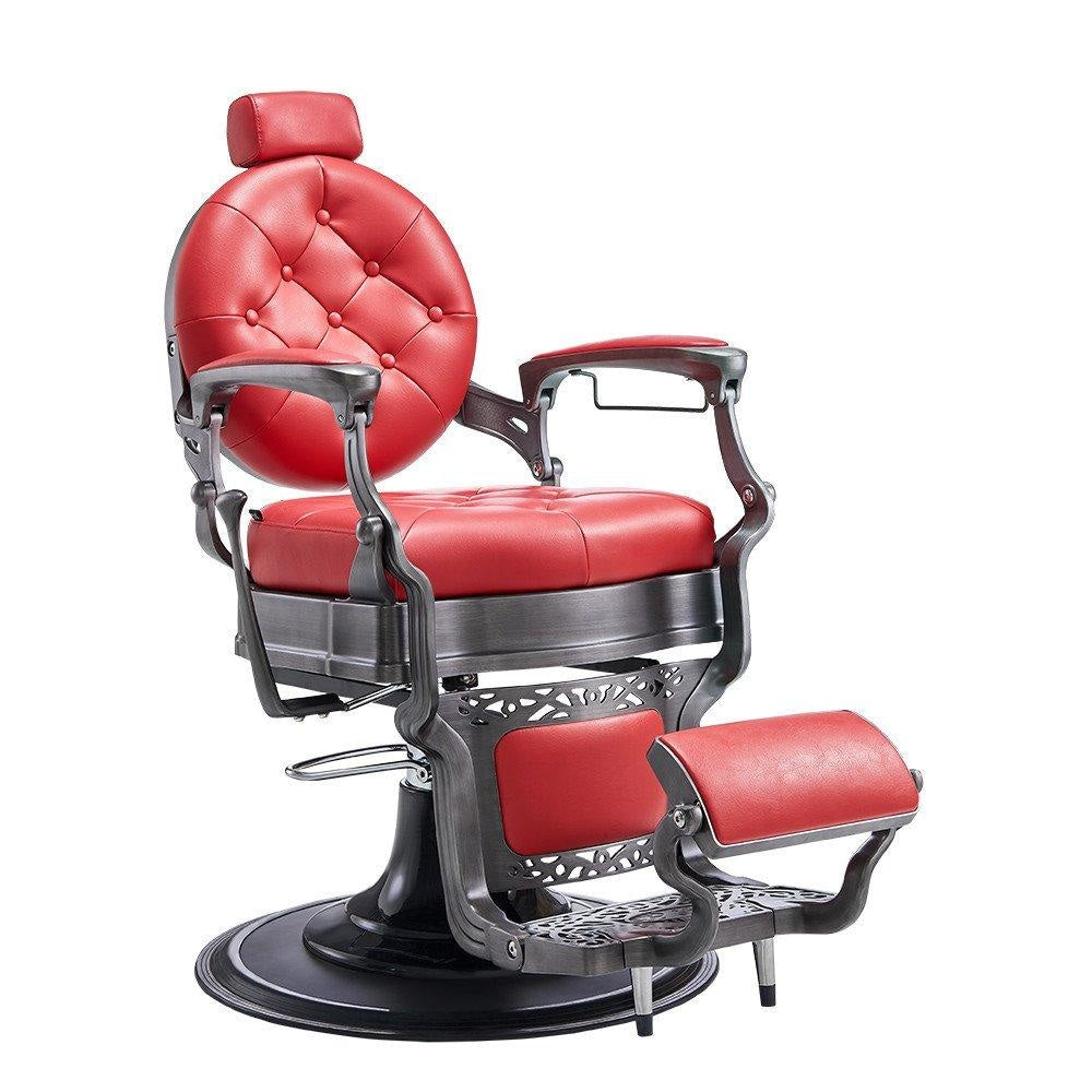 Vanquish Brushed Frame Barber Chair Red DIR - Barber Chairs