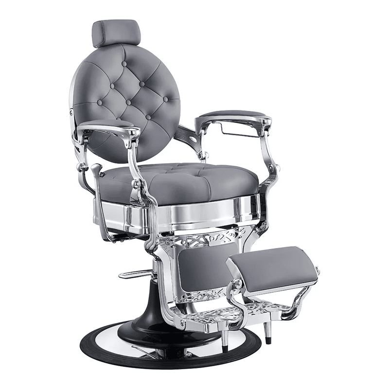 Vanquish Chrome Frame Barber Chair Grey DIR - Barber Chairs
