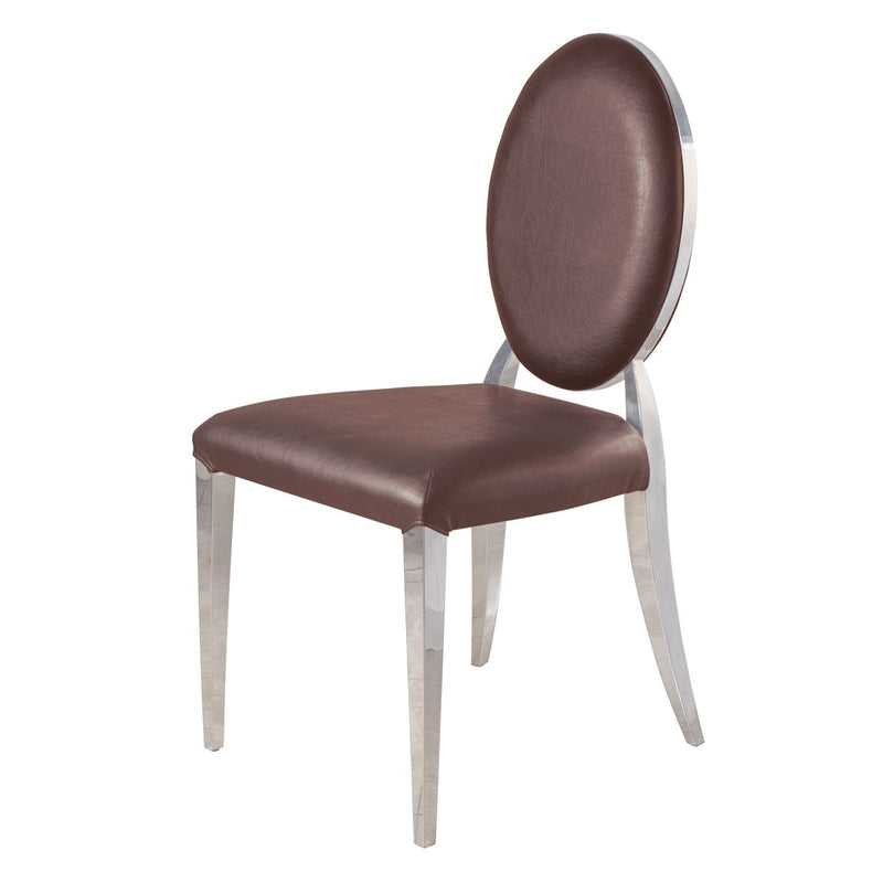 Whale Spa Waiting Chair 8030 in Chocolate with round backrest and metal legs, angled view.