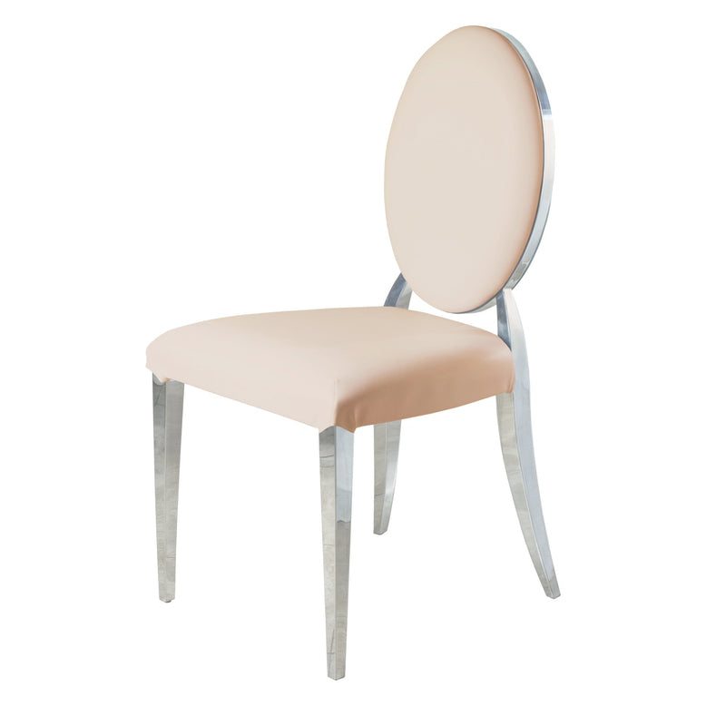 The Whale Spa Waiting Chair Khaki features a round backrest, beige upholstery, and metallic legs.