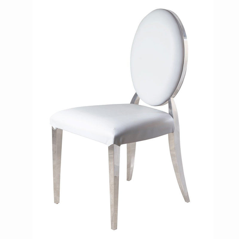Whale Spa Waiting Chair White Whale: white PU leather, oval back, metal legs—perfect for salons.